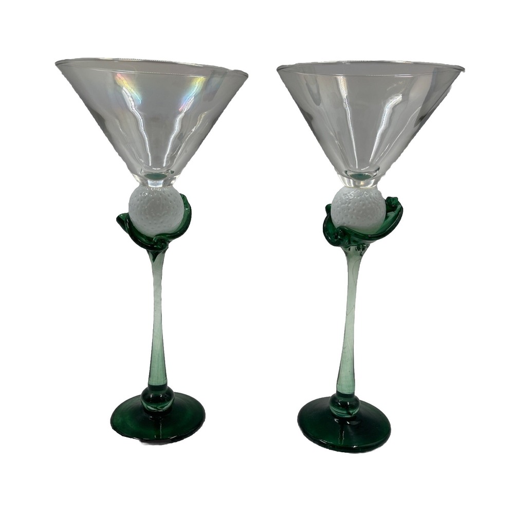 Vintage Brioni Golf Ball Martini Glass Lot Of 2 Signed 98 "The Perfect Lie"
